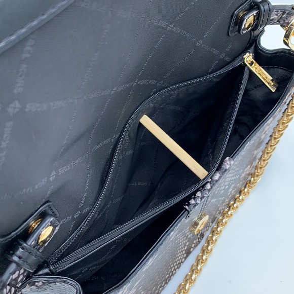 Michael Kors Sonia Medium Snake Embossed Shoulder Crossbody Bag Black color - Picture 11 of 16